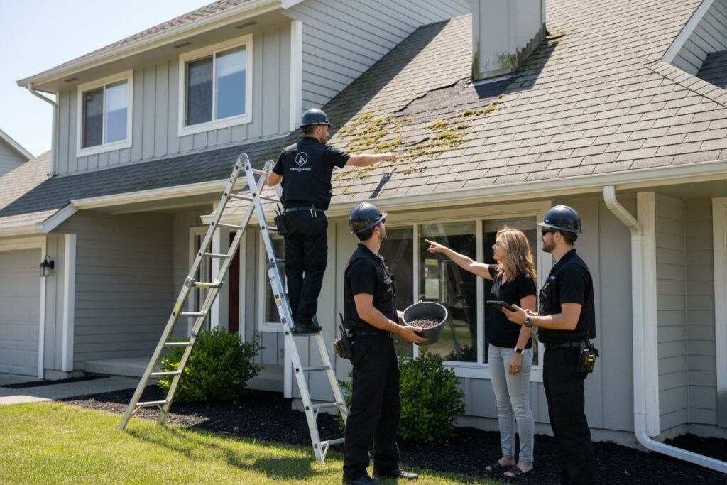 roof inspection, house exterior, homeowners