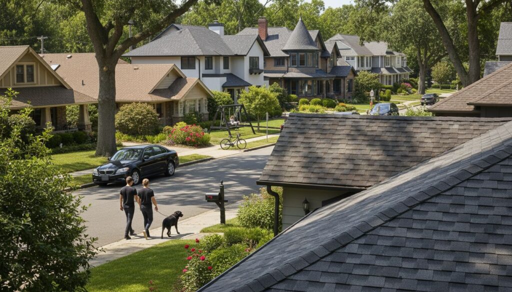 asphalt shingle rooftops