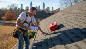 Charlotte roofer inspecting house roof