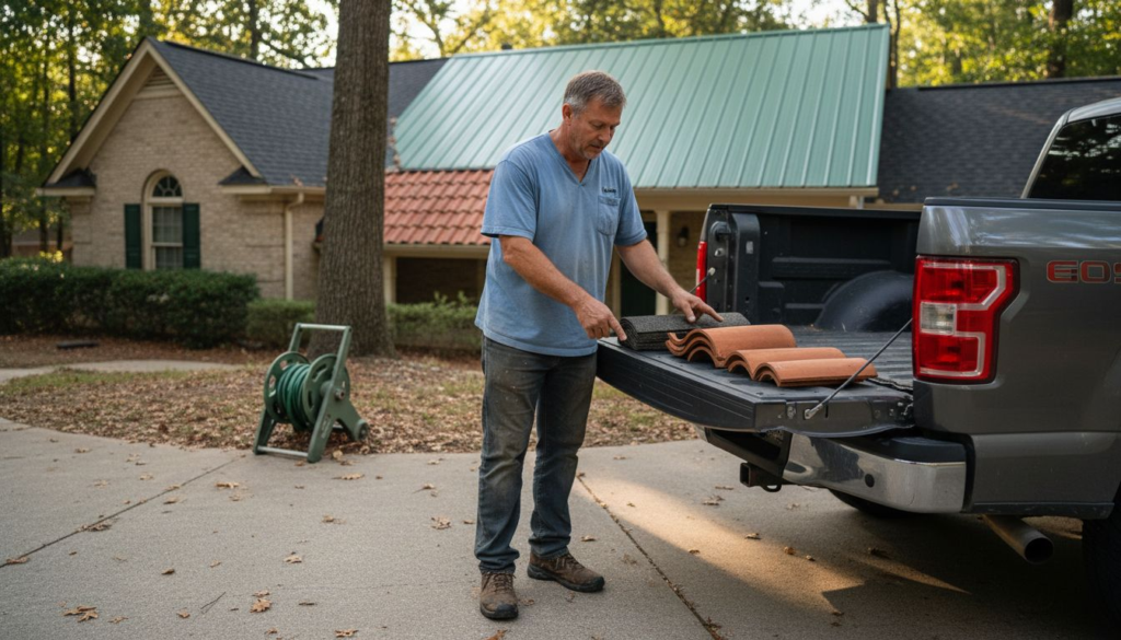 Charlotte roofing contractor displays roof material samples