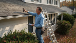 Roofer inspecting Charlotte home roof